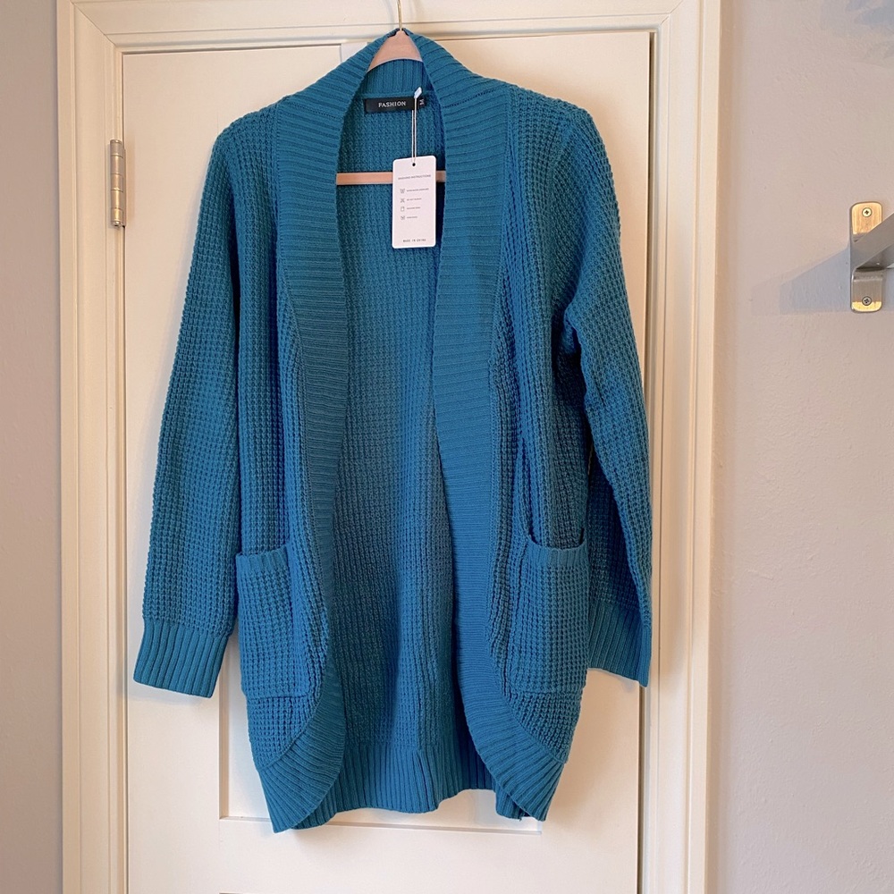 Zesica Teal Waffle Cardigan, M